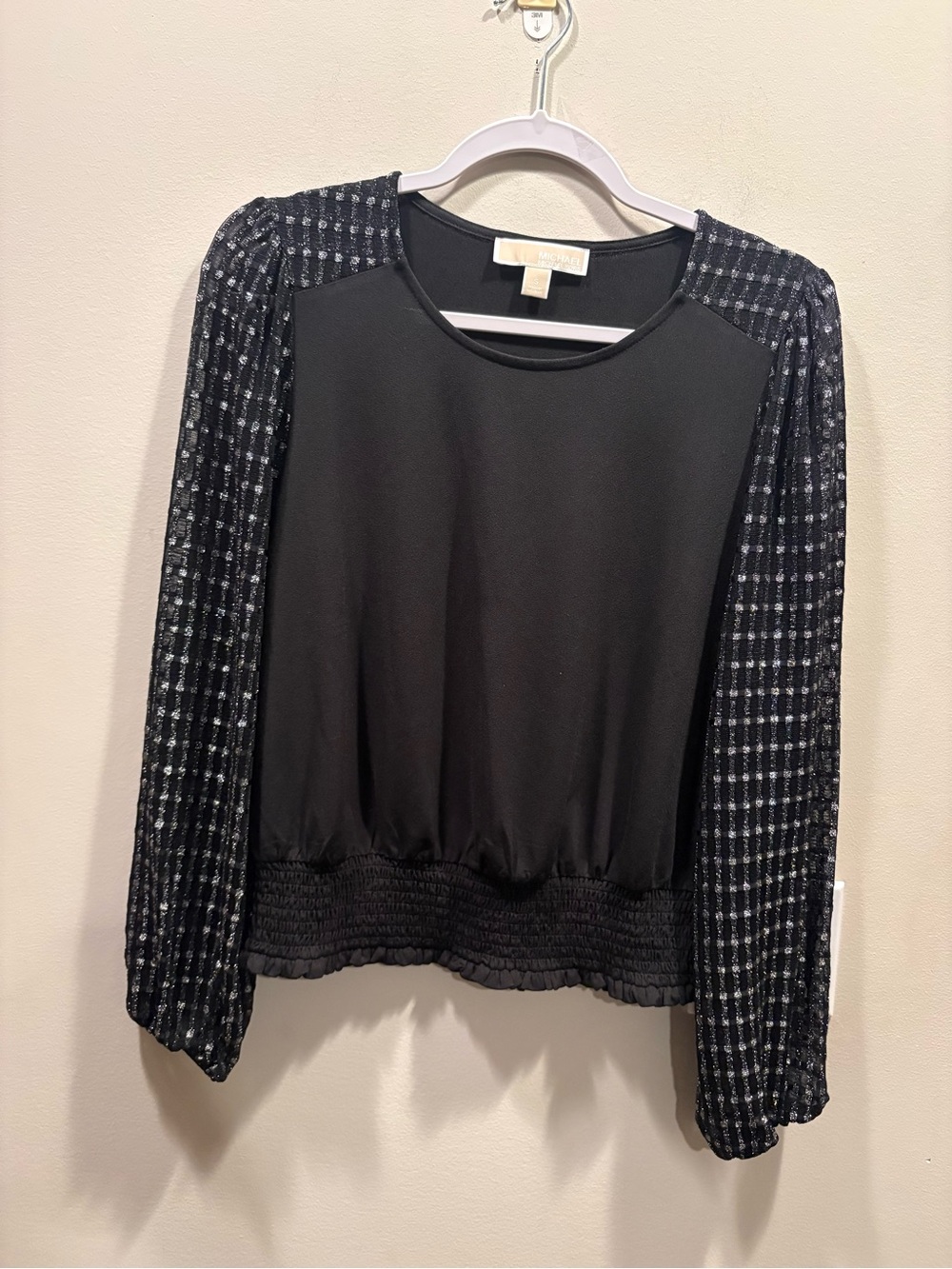 Michael Michael Kors Black Metallic Grid Sleeve Blouse Size Small - Picture 2 of 8